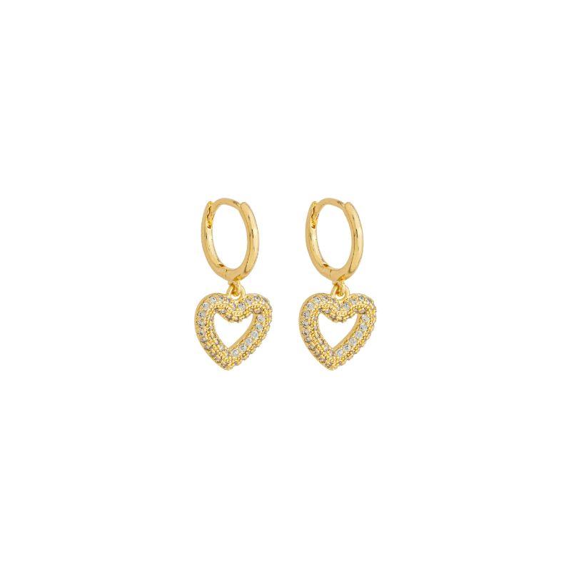 Brinco Argola Coração Vazado Zircônias Ouro
