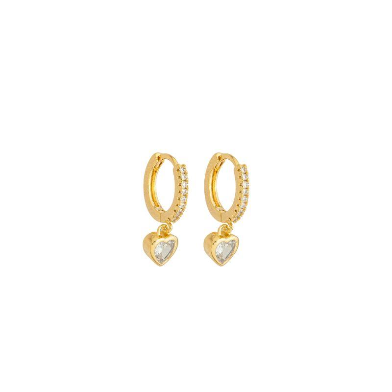 Brinco Argola Cravejada e Coração Pendente Ouro