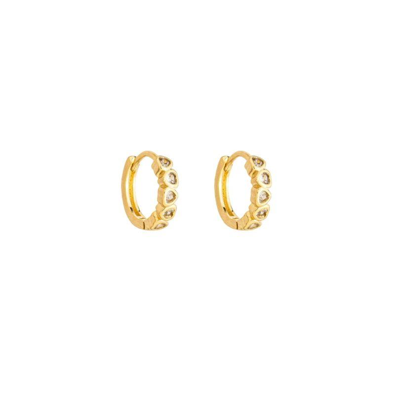 Brinco Argola Mini Corações Cristais G Ouro