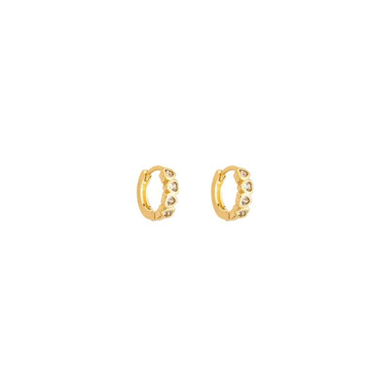 Brinco Argola Mini Corações Cristais M Ouro