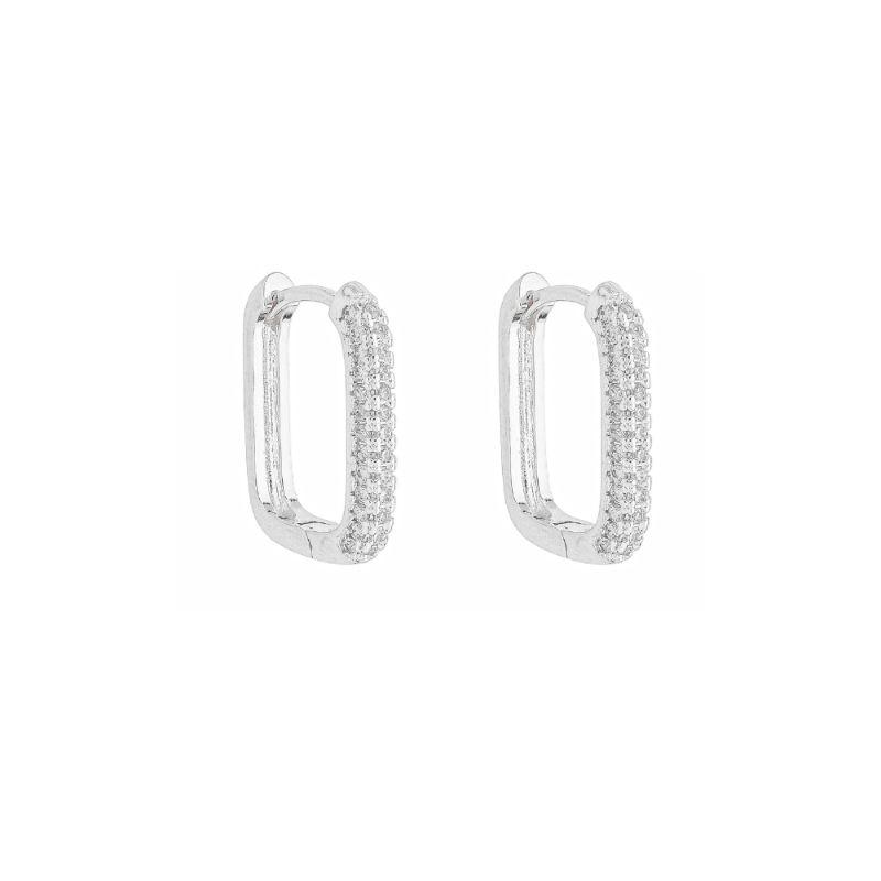 Brinco Argola Retangular G Cravejado Prata