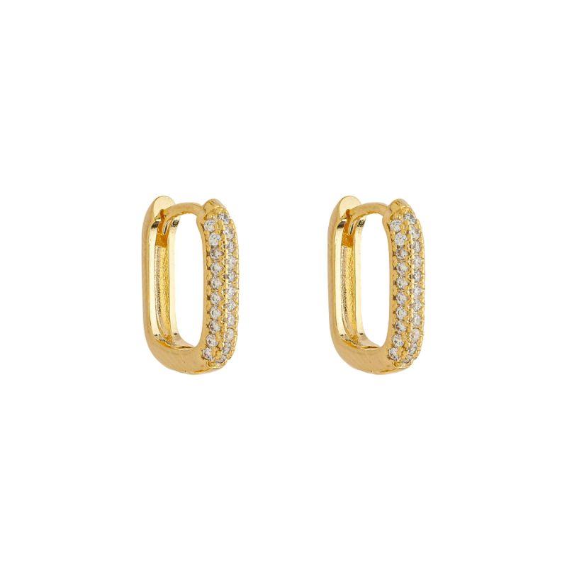 Brinco Argola Retangular M Cravejado Ouro