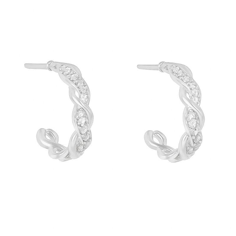 Brinco Argola Trançado Zircônias Prata