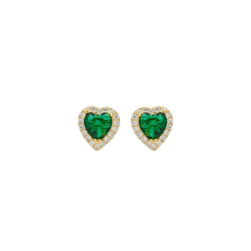 Brinco Coração Verde Zircônias Ouro