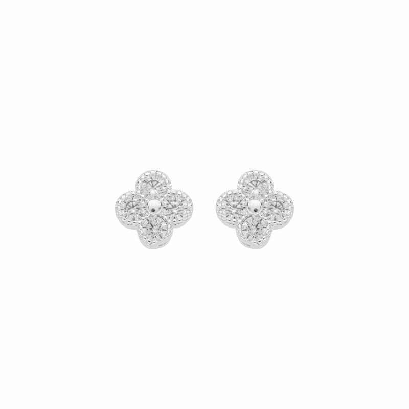 Brinco Trevo Cravejado Prata