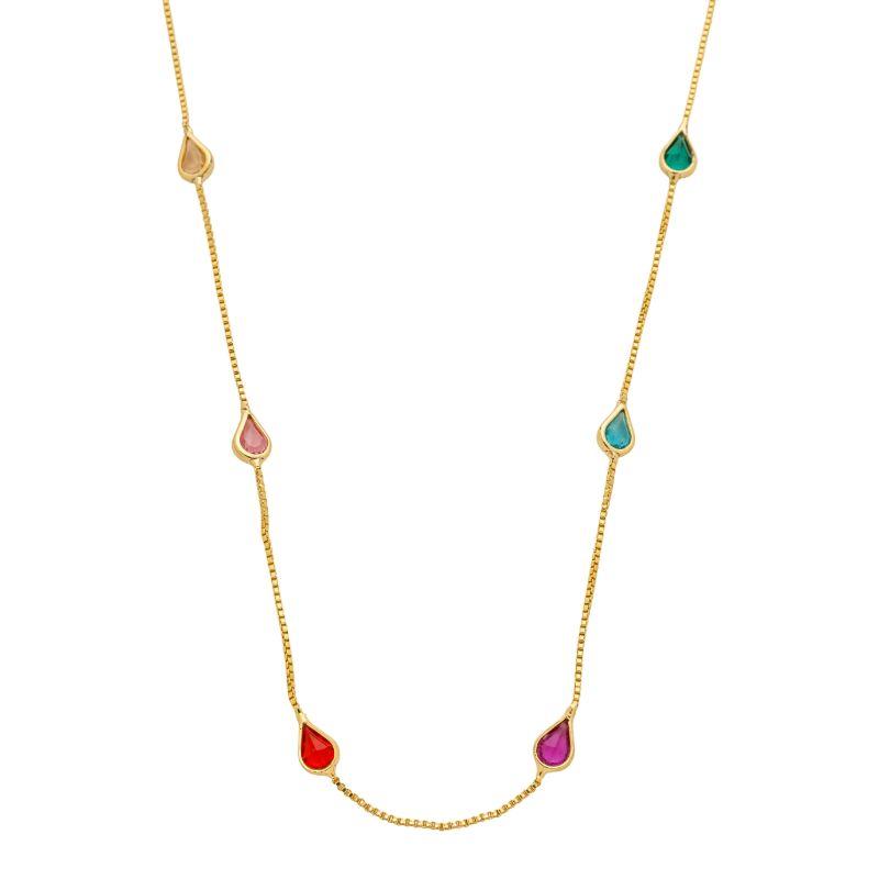 Colar Choker Gotas Coloridas Ouro