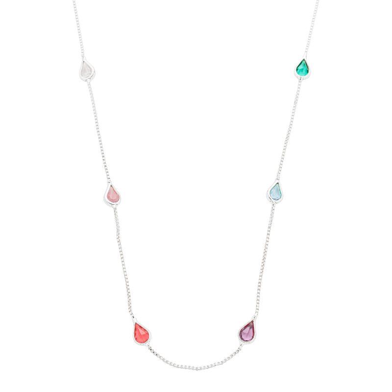 Colar Choker Gotas Coloridas Prata