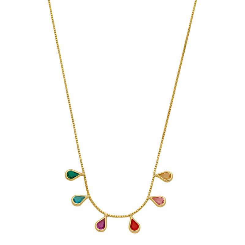 Colar Gotas Coloridas Ouro
