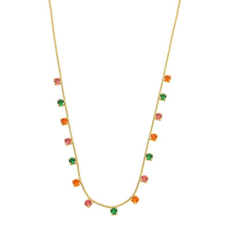 Colar Pedras Coloridas Ouro