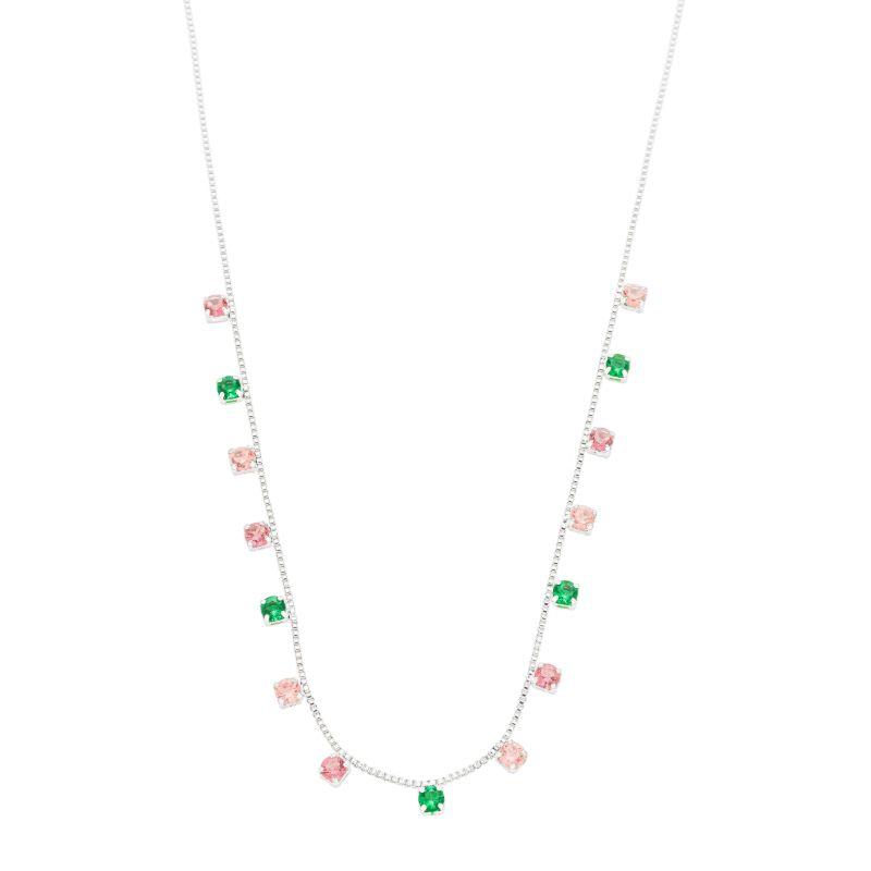 Colar Pedras Coloridas Prata