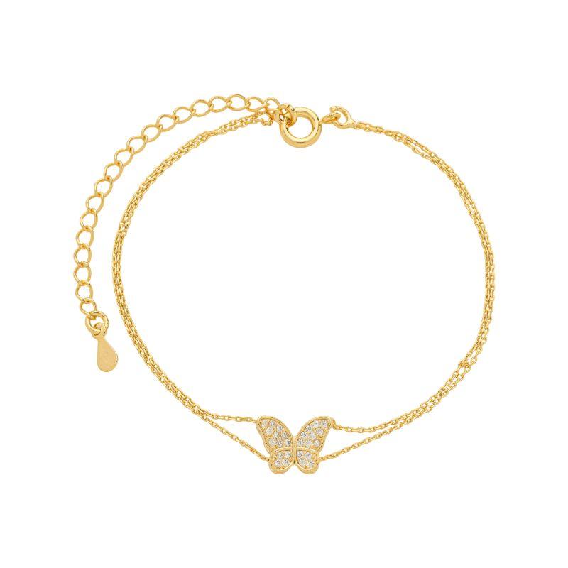 Pulseira Corrente Dupla Borboleta Ouro