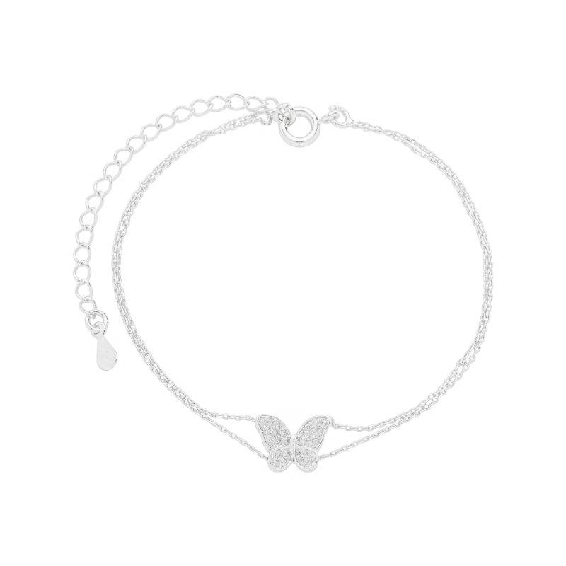 Pulseira Corrente Dupla Borboleta Prata