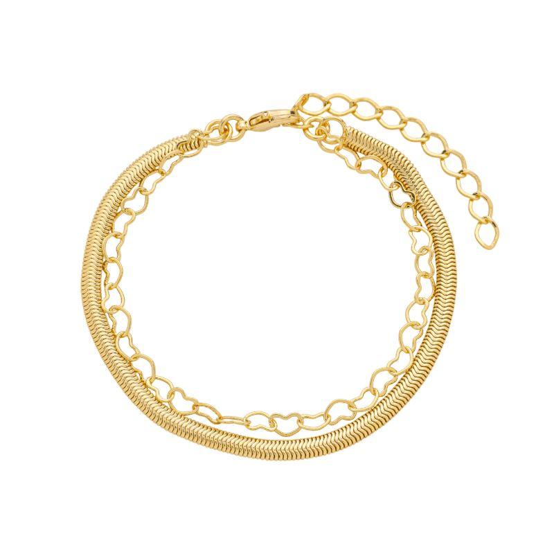 Pulseira Dupla Corações e Malha Ouro