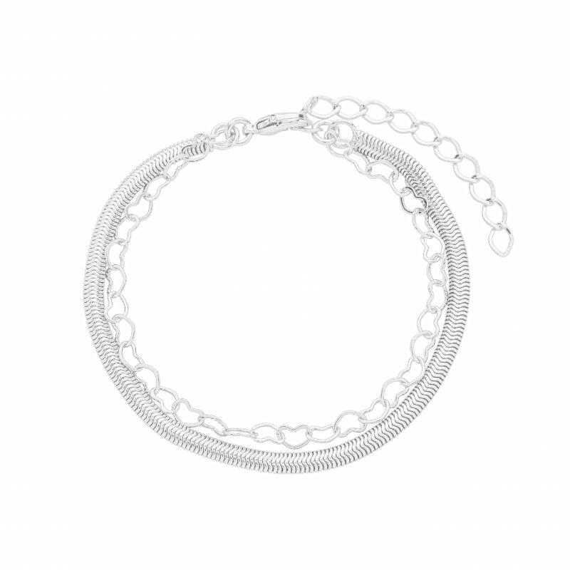 Pulseira Dupla Corações e Malha Prata