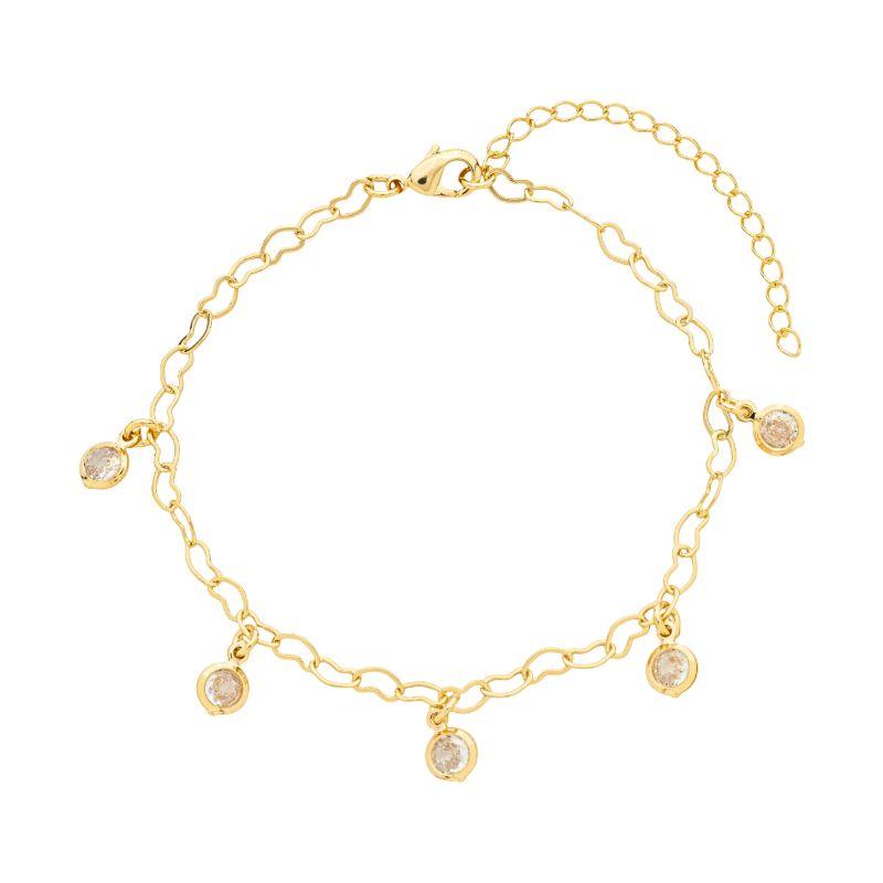 Pulseira Elos Corações e Cristais Ouro