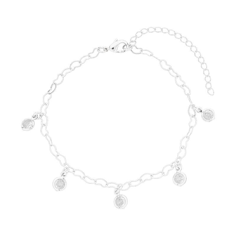 Pulseira Elos Corações e Cristais Prata