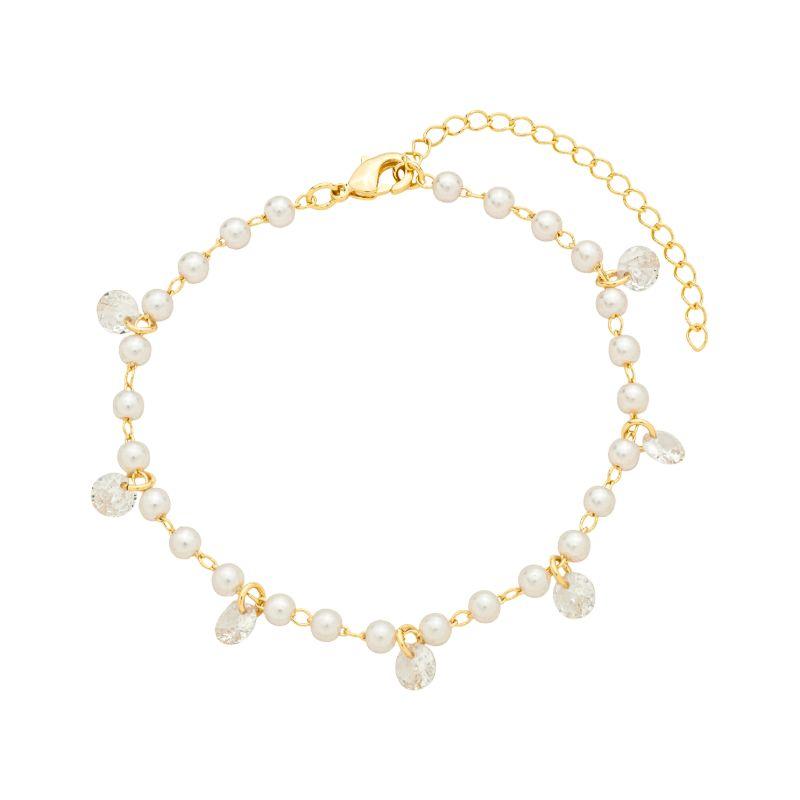 Pulseira Mini Pérolas e Cristais Ouro