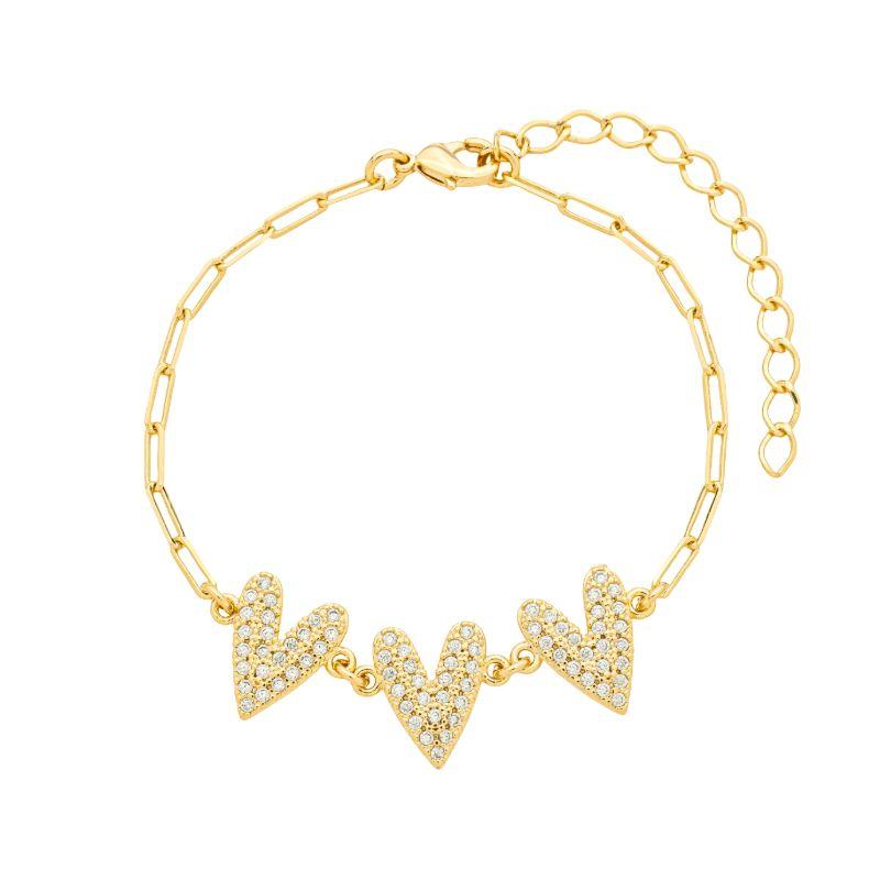 Pulseira Trio Corações Assimétricos Ouro