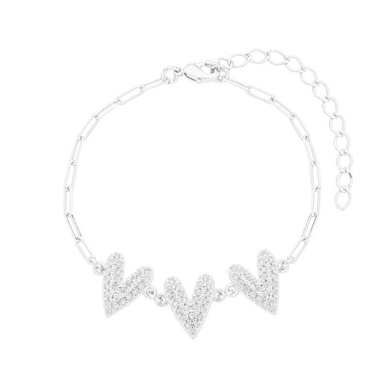 Pulseira Trio Corações Assimétricos Prata
