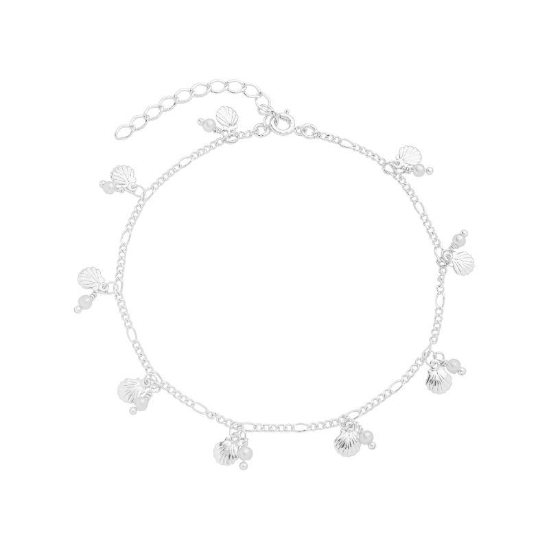 Tornozeleira Mini Pérola e Concha Prata