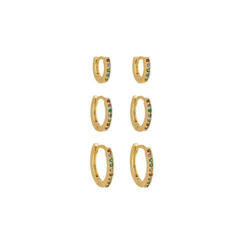 Trio Argola Colorida Ouro