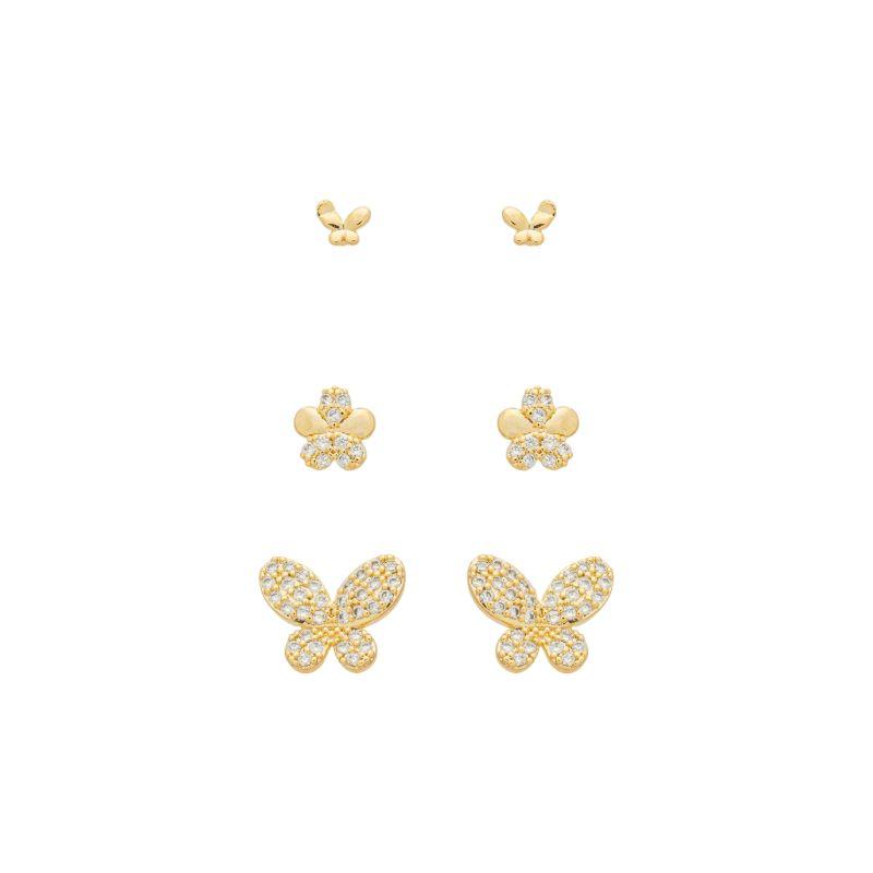Trio Jardim Borboletas Ouro