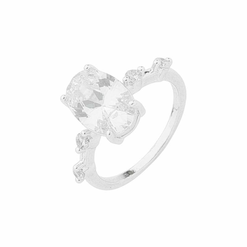 Anel Pedra Oval Prata