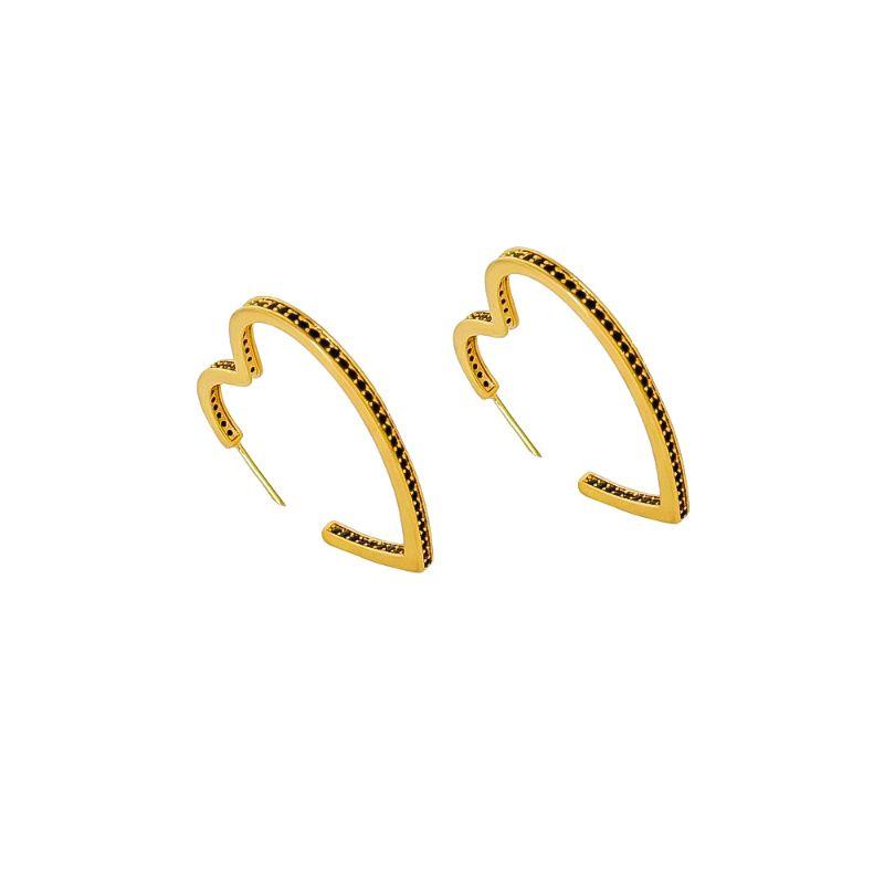 Brinco Argola Coração Zirconias Negras Ouro