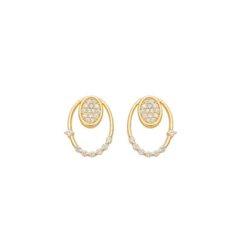 Brinco Oval Duplo Cravejado Ouro