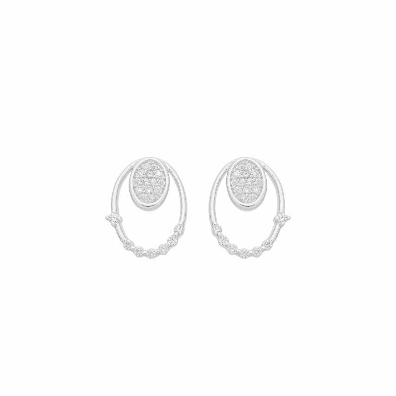 Brinco Oval Duplo Cravejado Prata