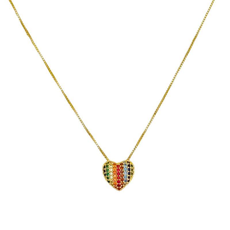 Colar Coração Arco Íris Ouro