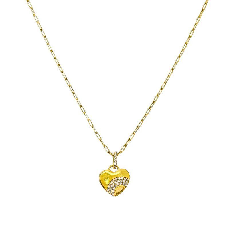 Colar Coração Cravejado Arco Cristal Ouro