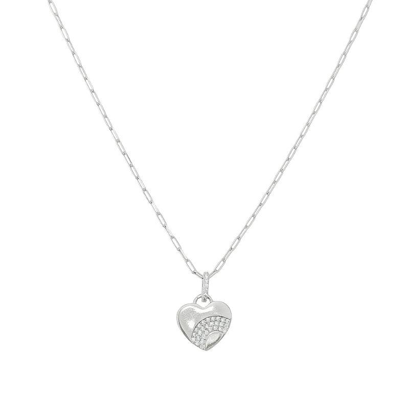 Colar Coração Cravejado Arco Cristal Prata