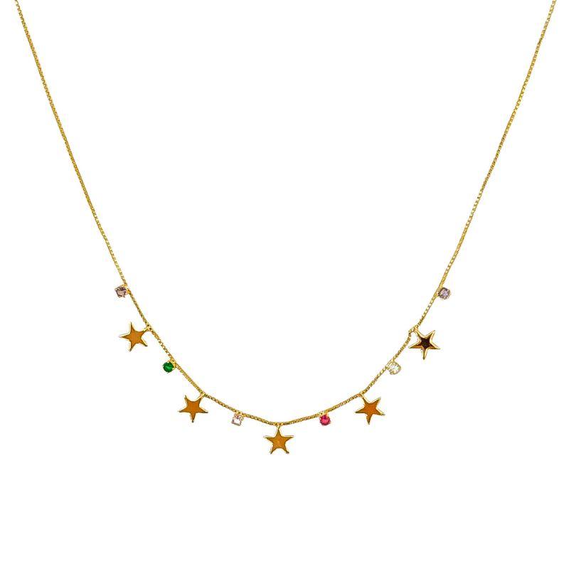 Colar Estrela e Zirconias Colors Ouro