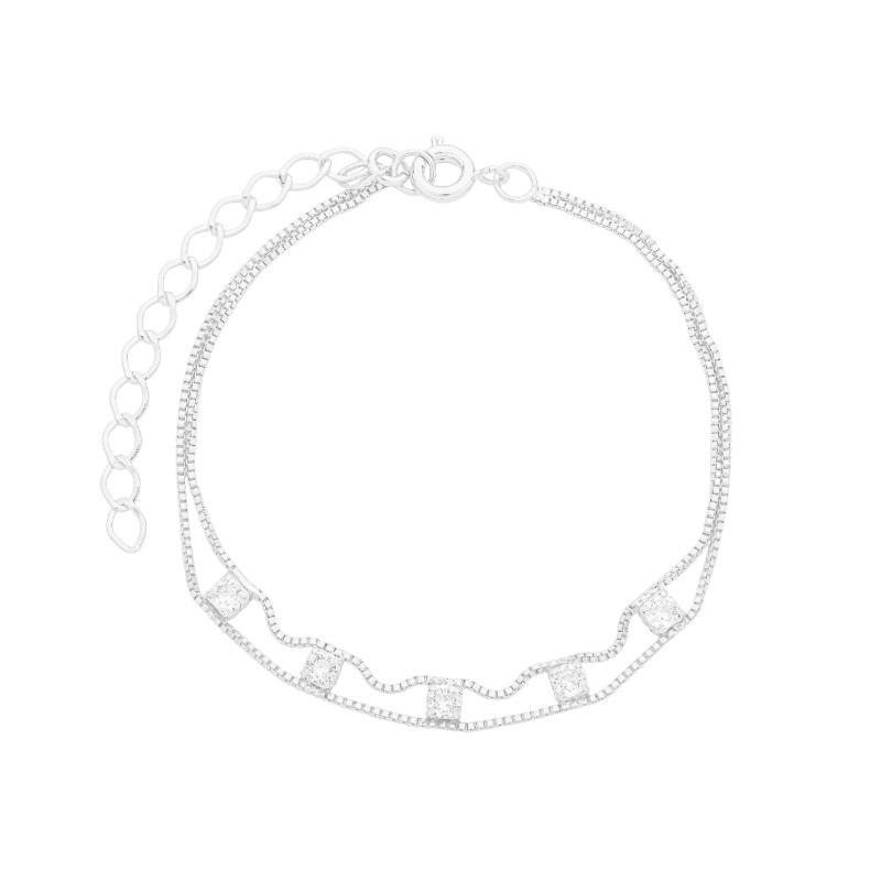 Pulseira Corrente Dupla Zircônias Prata
