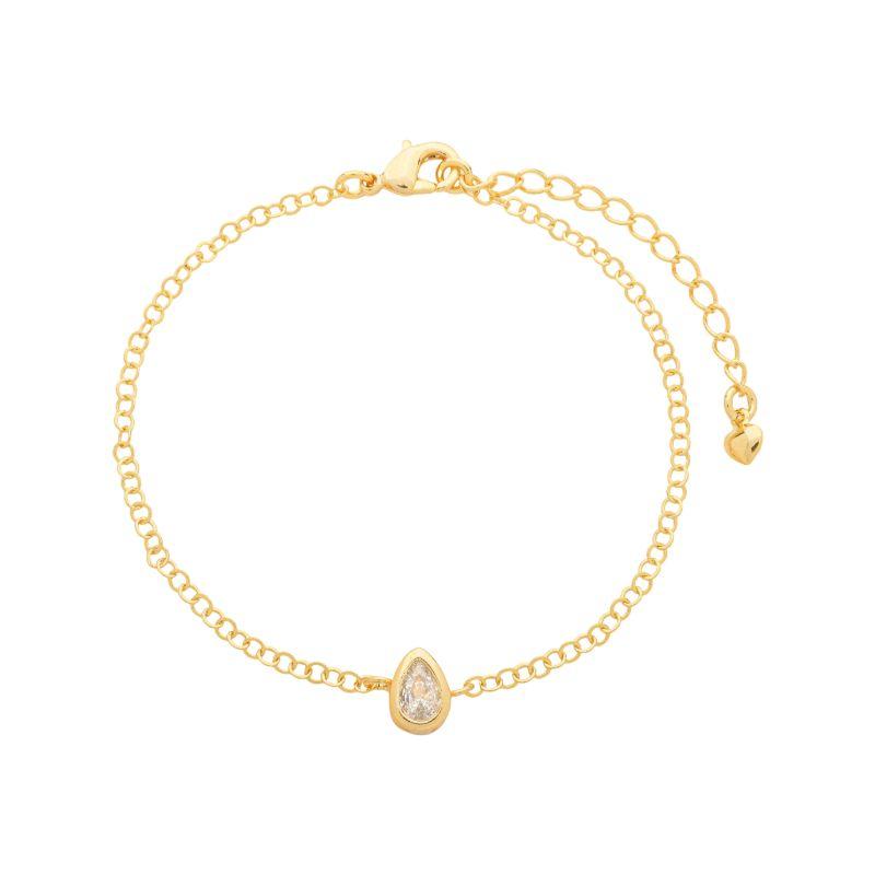 Pulseira Gota Cristal Solitária Ouro