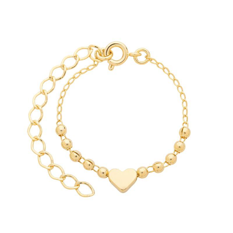 Pulseira Infantil Esferas e Coração Ouro