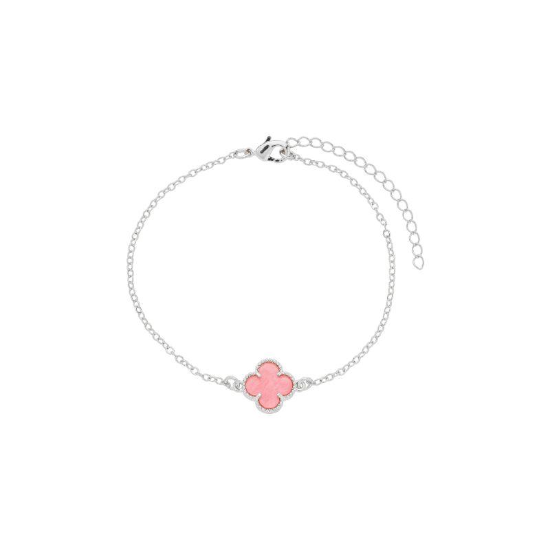 Pulseira Trevo Rosa Prata