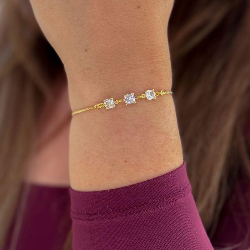 Pulseira Trio Cristais Ajustável Ouro