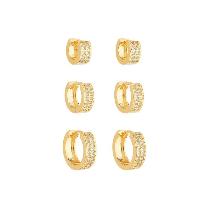 Trio Argola Multicravejada Ouro