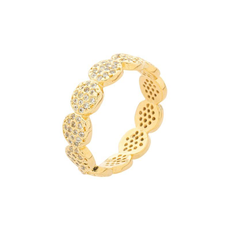 Anel Círculos Cravejado Ouro