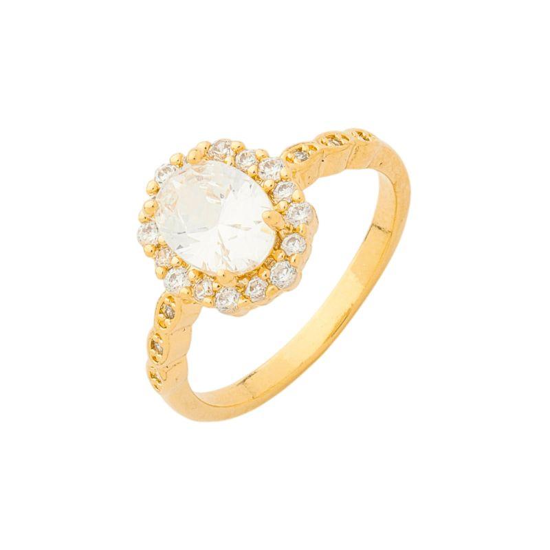 Anel Clássico Halo Cravejado Ouro