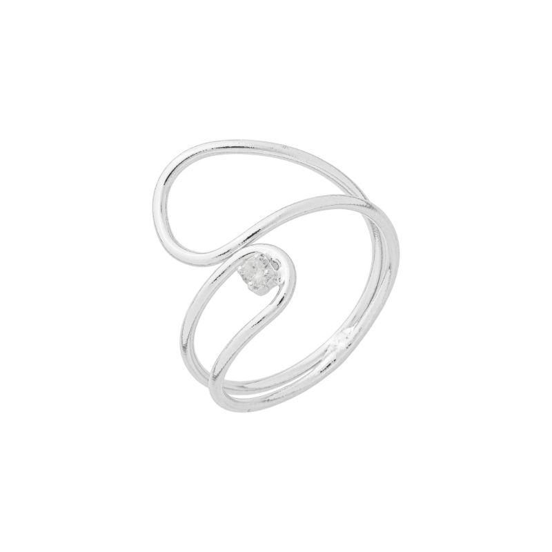 Anel Duplo Vazado com Ponto de Zircônia Prata