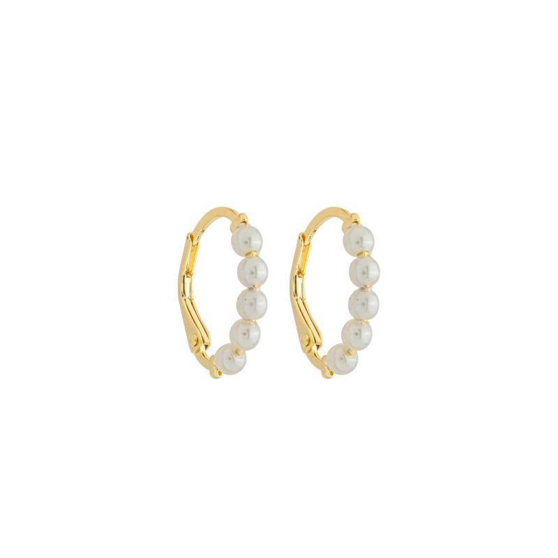 Brinco Argola Oval Mini Pérolas Ouro