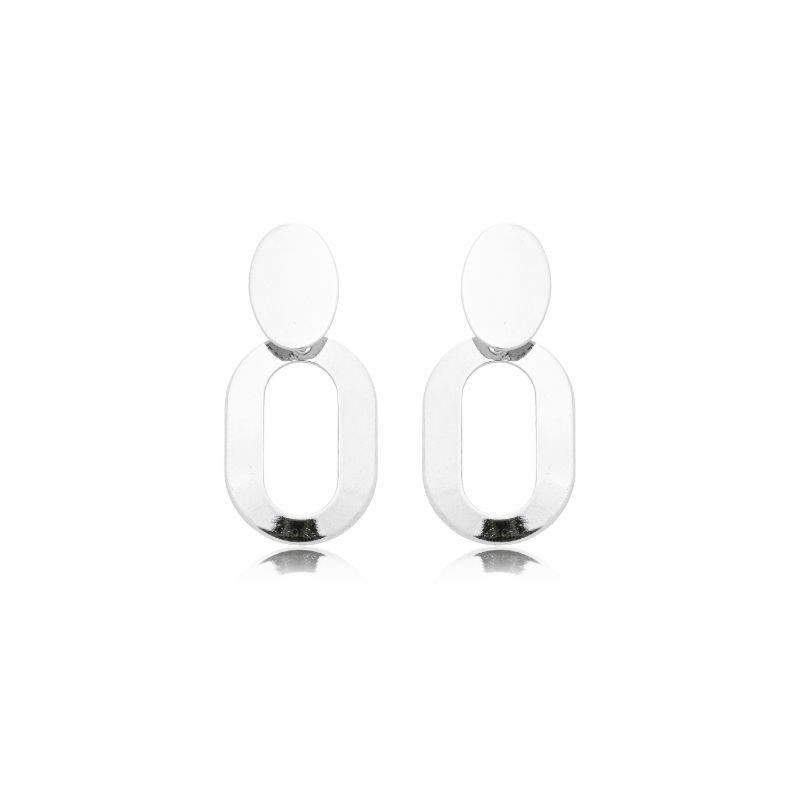 Brinco Duplo Oval Liso Prata