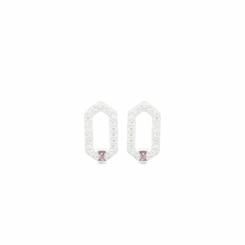 Brinco Geométrico Pedra Roxa Prata