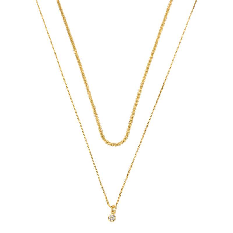 Colar Duplo Ponto de Luz e Fio Grosso Ouro