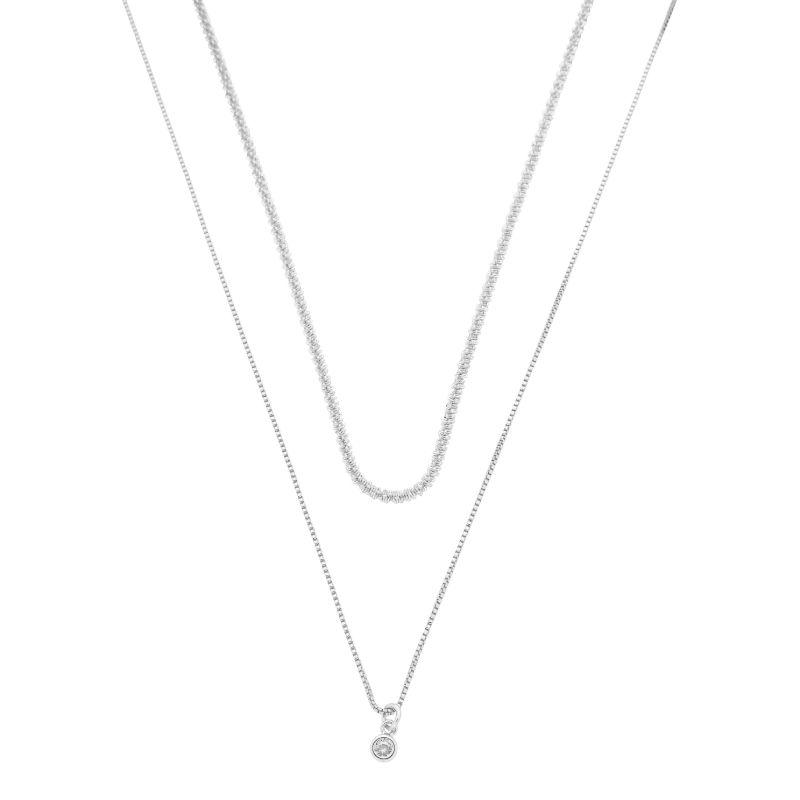 Colar Duplo Ponto de Luz e Fio Grosso Prata