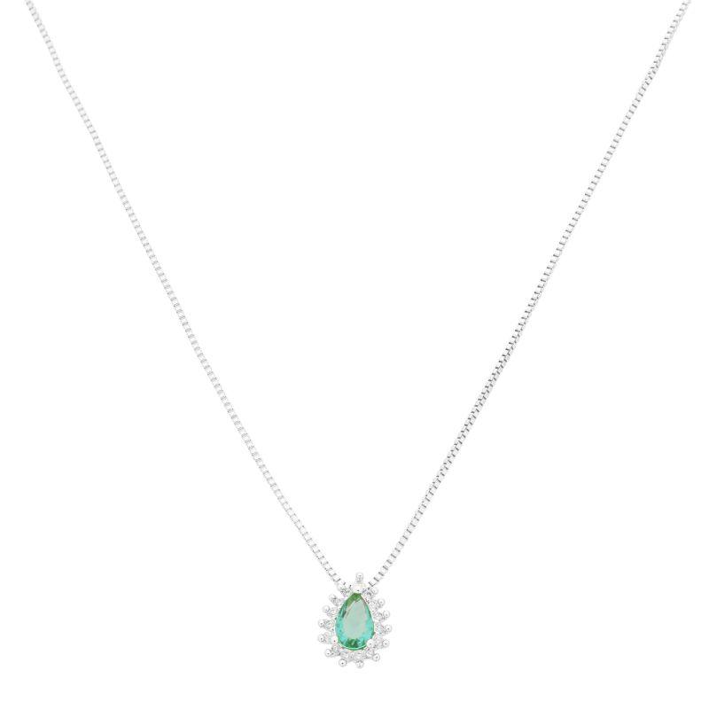 Colar Gota Pedra Verde e Zircônias Prata
