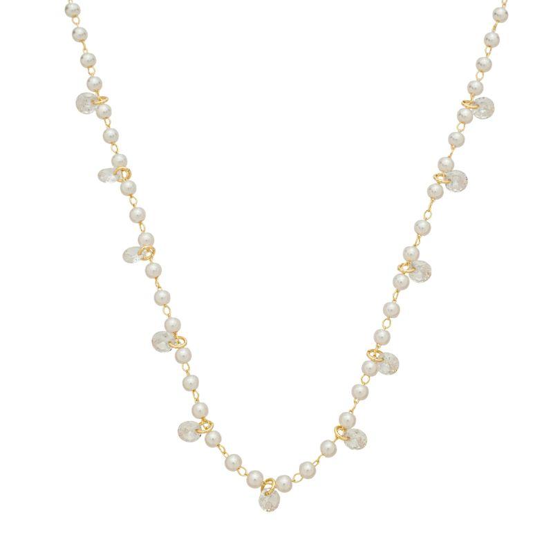 Colar Mini Pérolas e Cristais Ouro